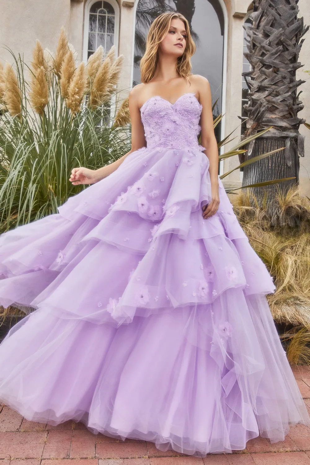 Strapless Peony Petal Layered Ball Gown Andrea & Leo Couture - A1220
