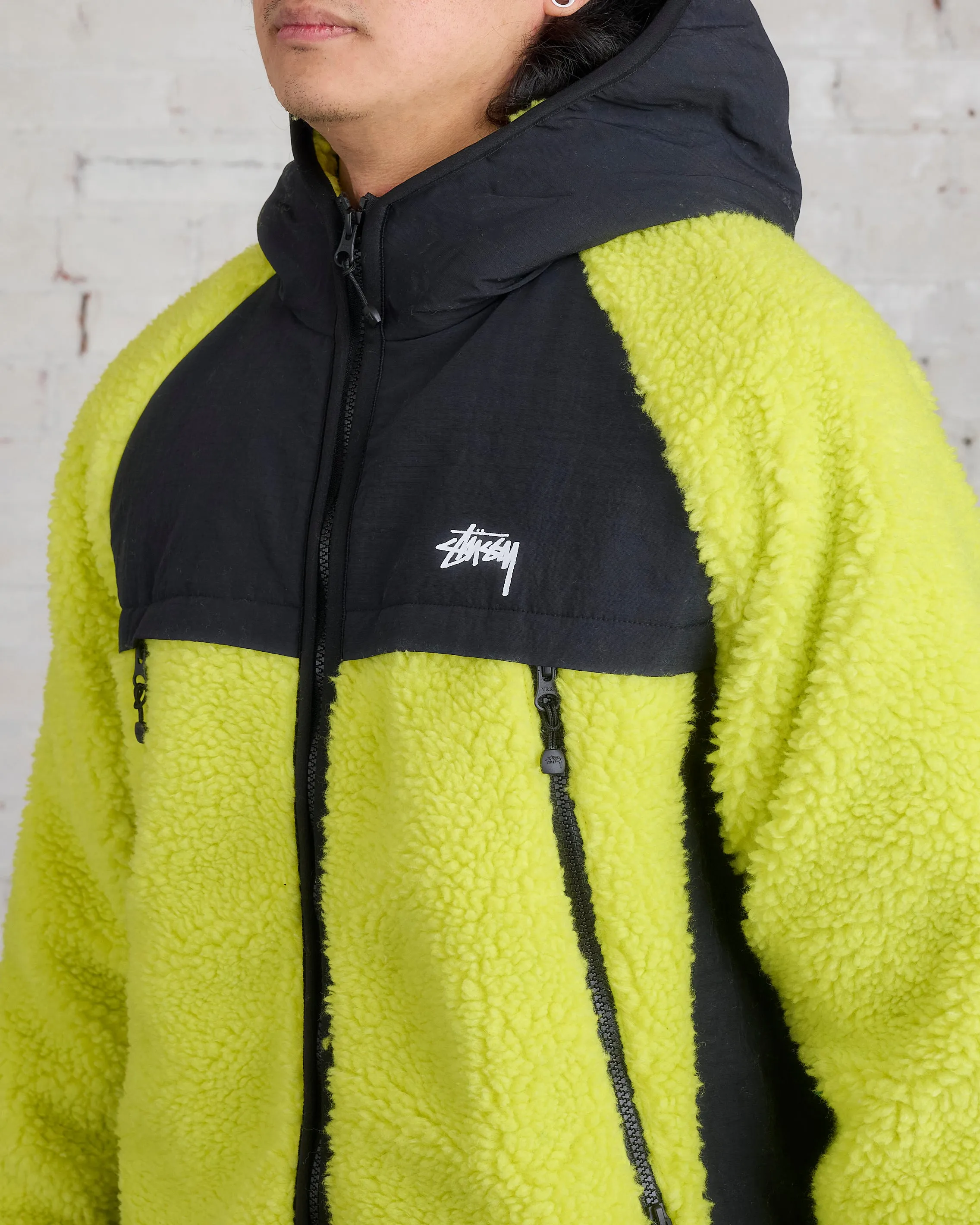 Stussy Sherpa Paneled Hooded Jacket Lime
