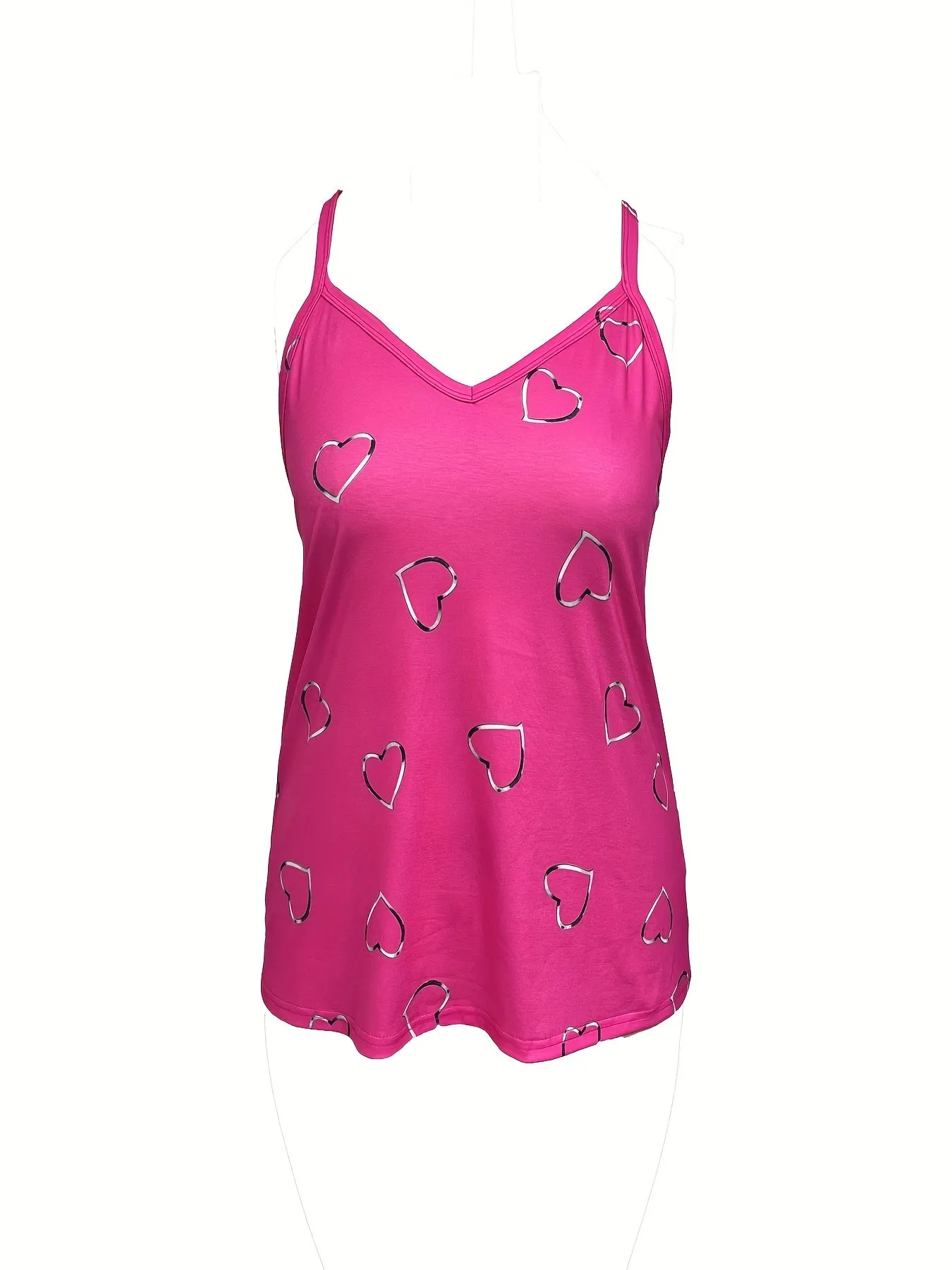 Stylish Plus Size Heart Print VNeck Cami Top for Women