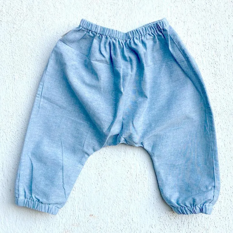 UNISEX ORGANIC ESSENTIAL WHITE KURTA   BLUE CHAMBRAY PANTS