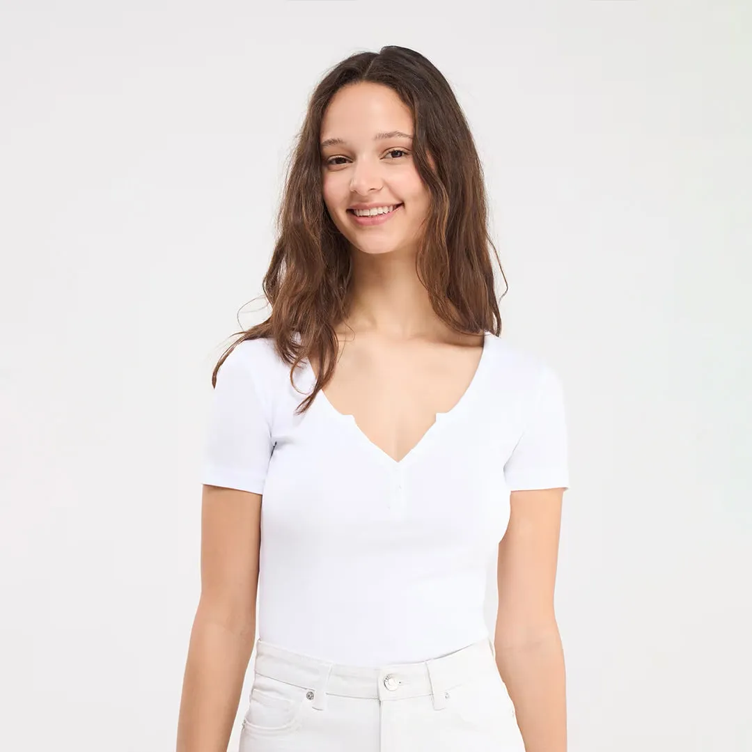 Wide Neckline Fitted Henley T-Shirt