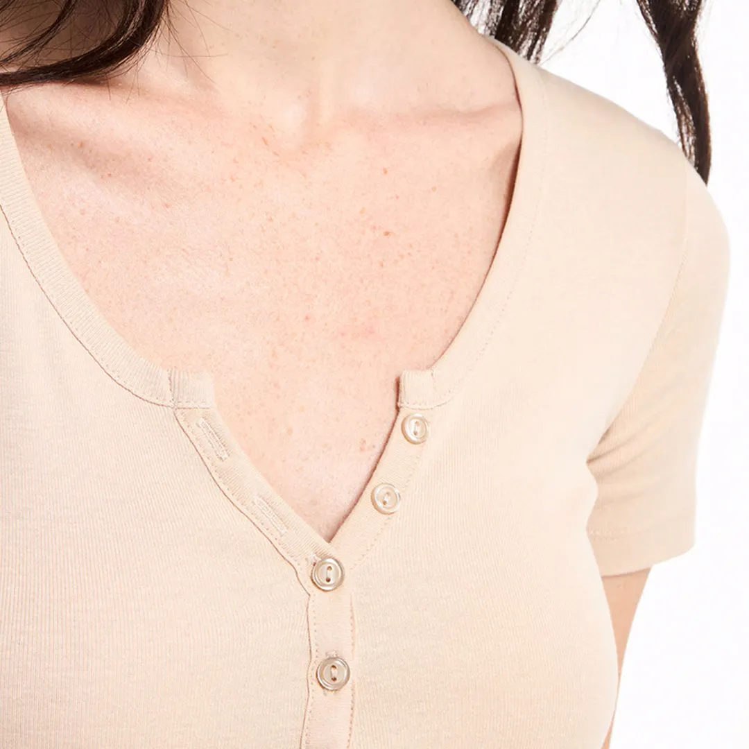 Wide Neckline Fitted Henley T-Shirt