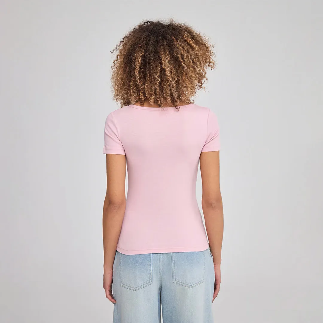Wide Neckline Fitted Henley T-Shirt