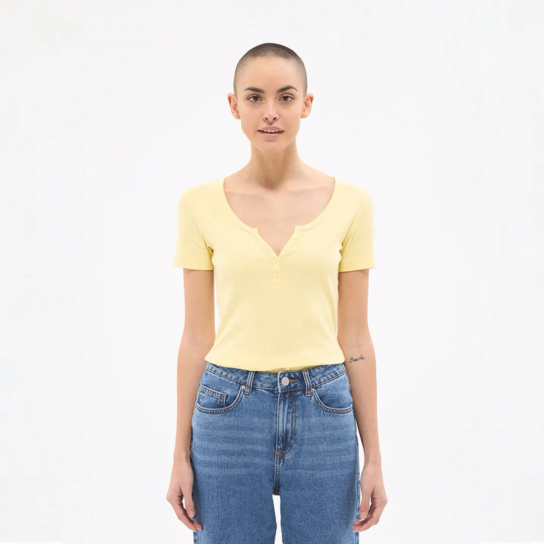 Wide Neckline Fitted Henley T-Shirt