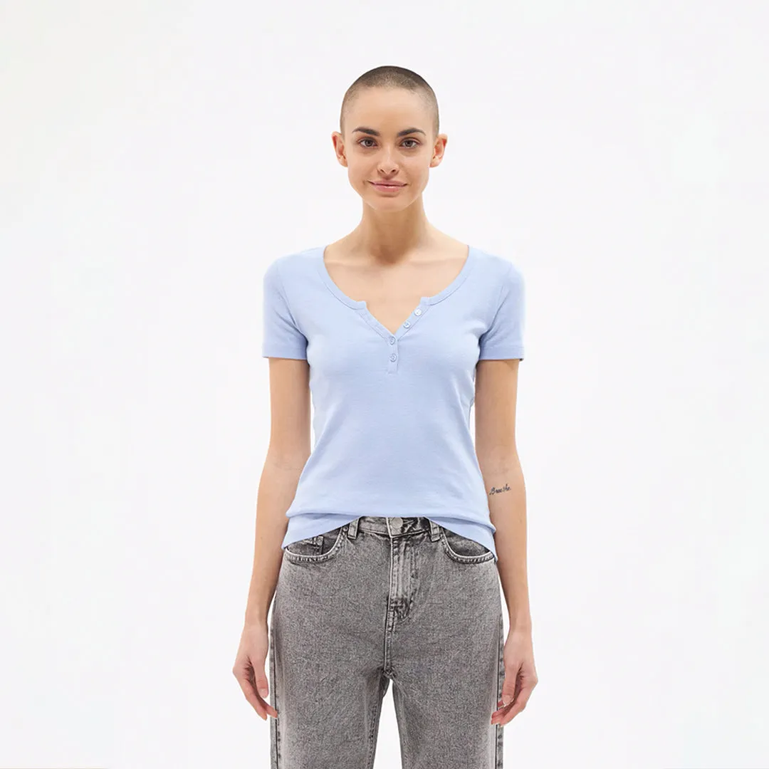Wide Neckline Fitted Henley T-Shirt