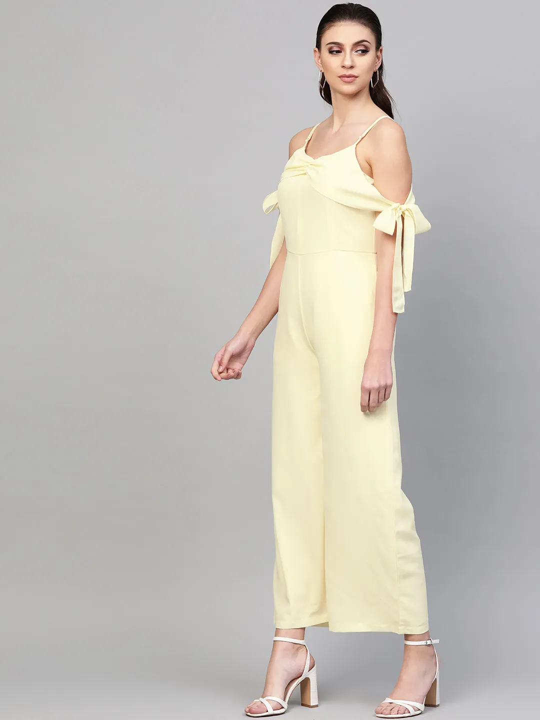 Women Off-White Tie Up Sleeve Detail Jumpsuit