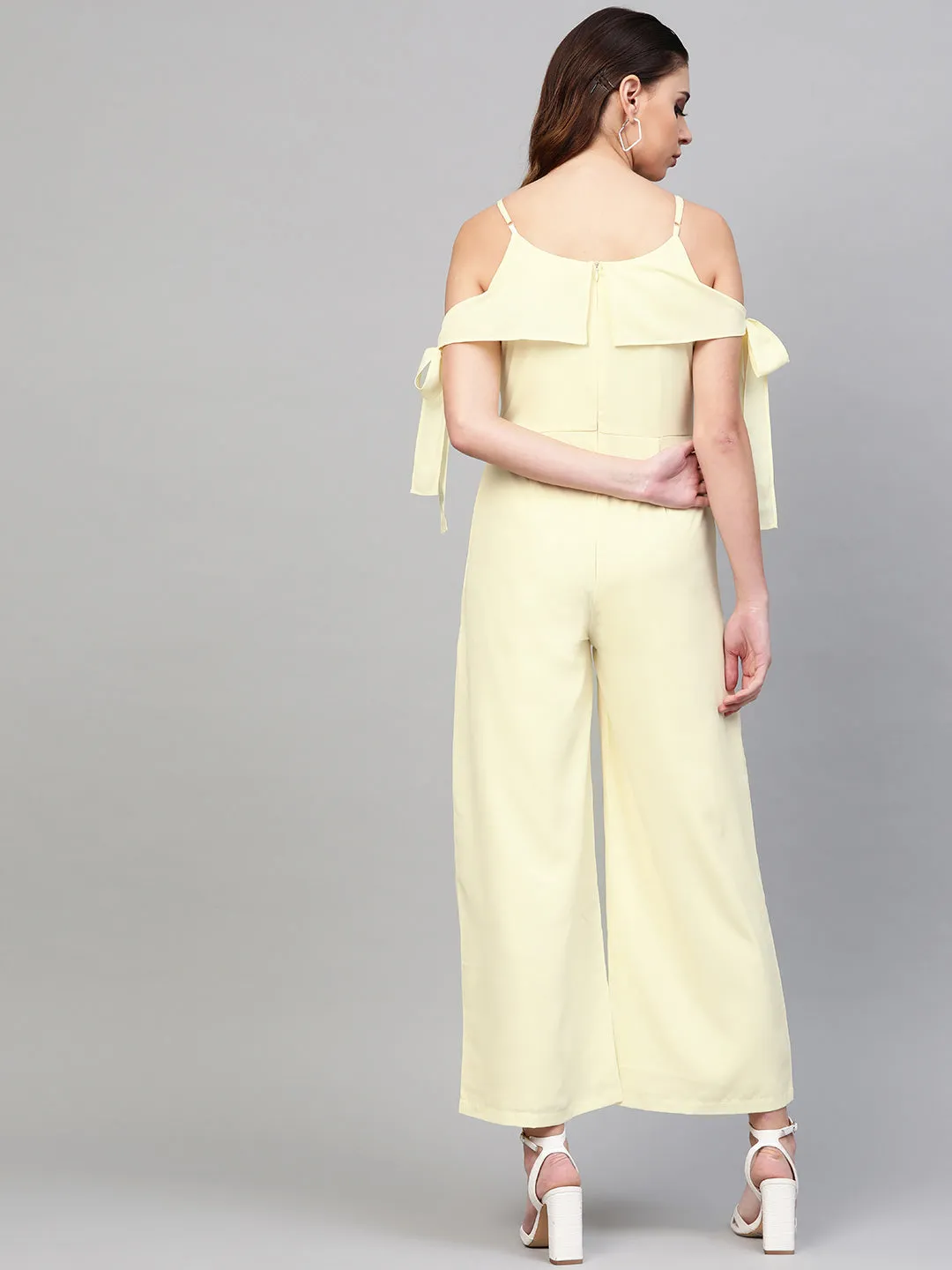 Women Off-White Tie Up Sleeve Detail Jumpsuit