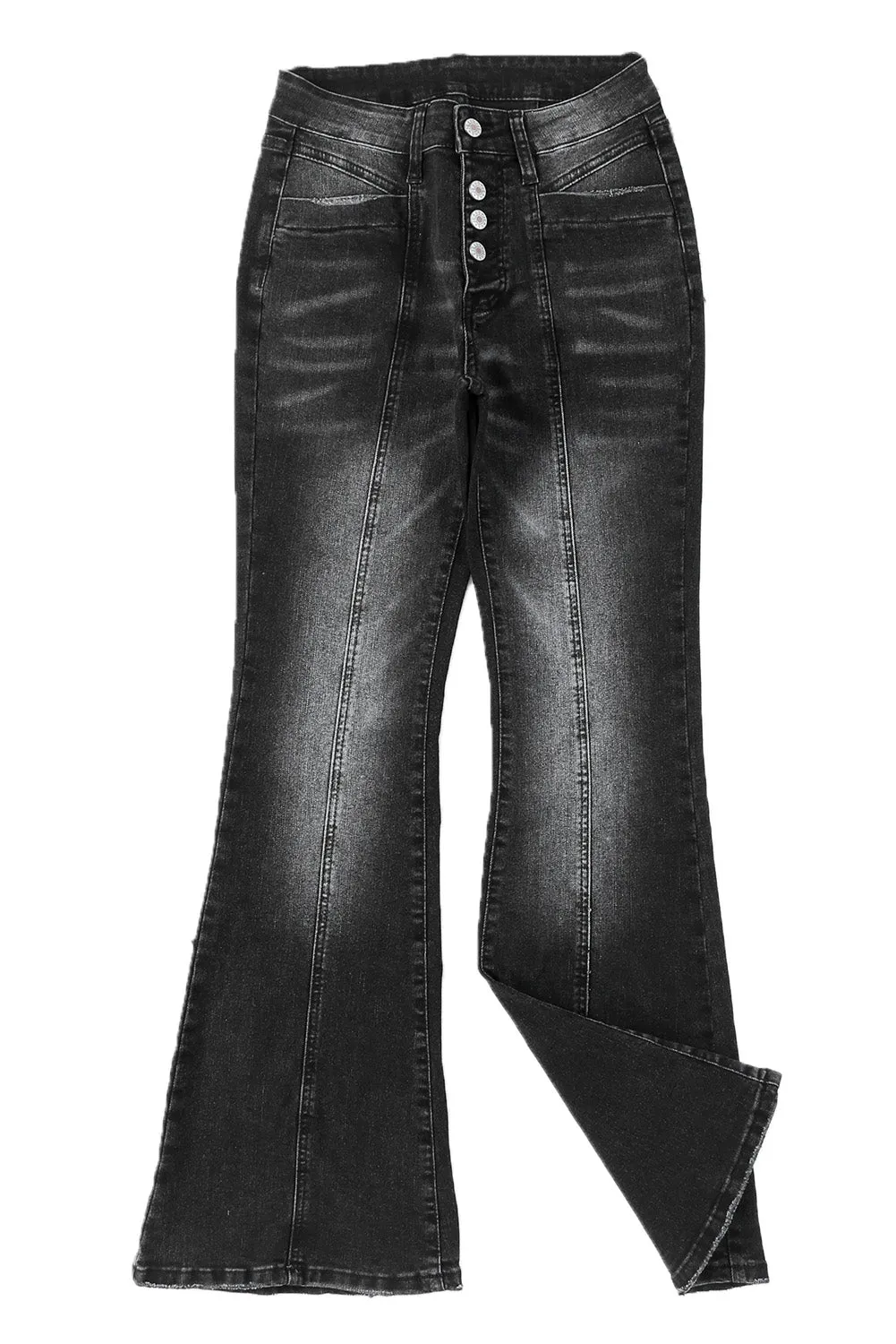Women's Pockets Button Fly Seamed Flare Jeans