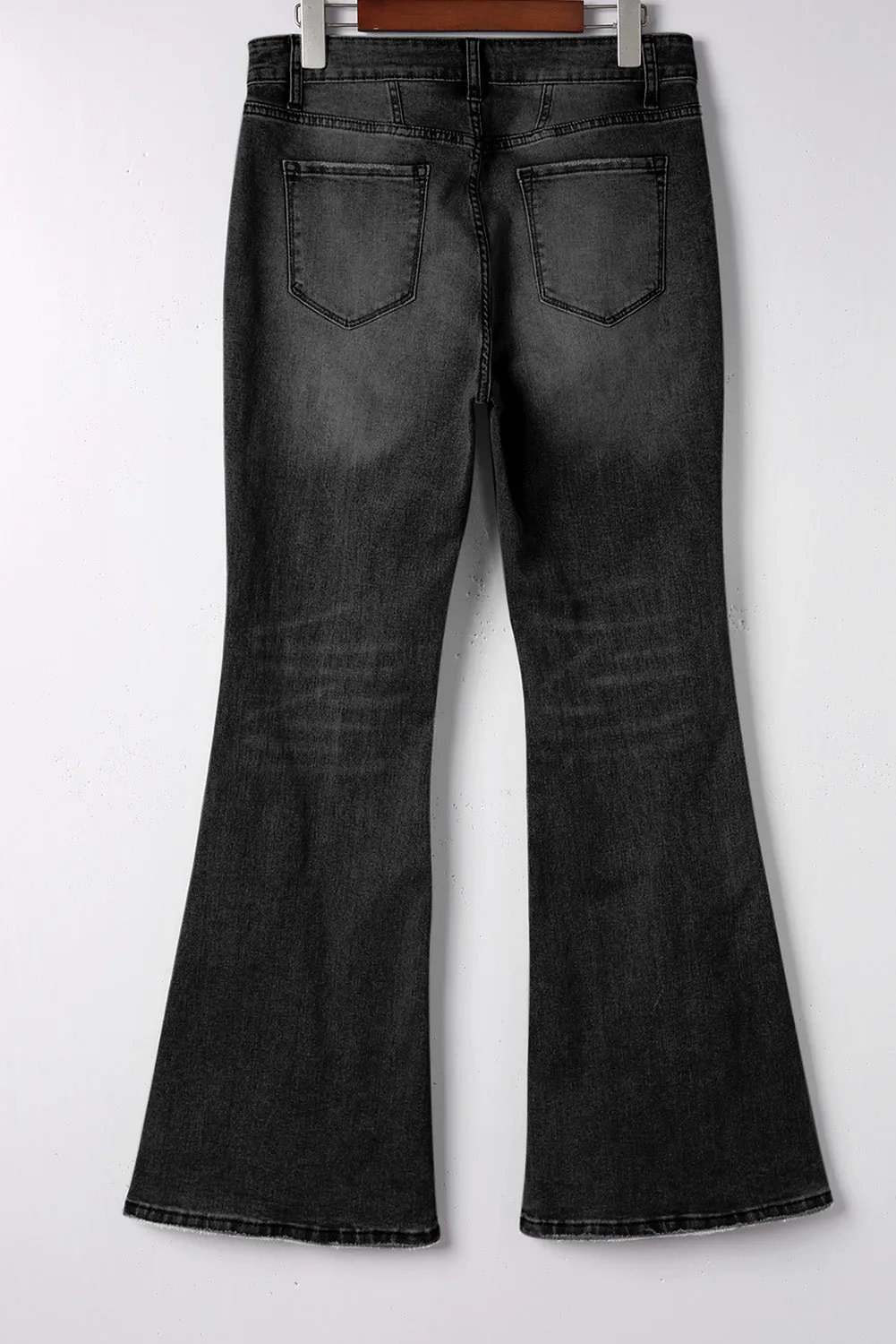 Women's Pockets Button Fly Seamed Flare Jeans