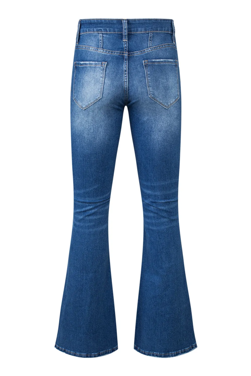 Women's Pockets Button Fly Seamed Flare Jeans
