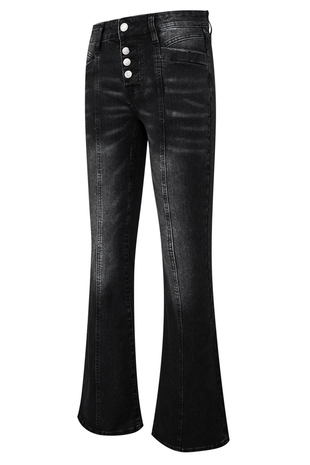 Women's Pockets Button Fly Seamed Flare Jeans