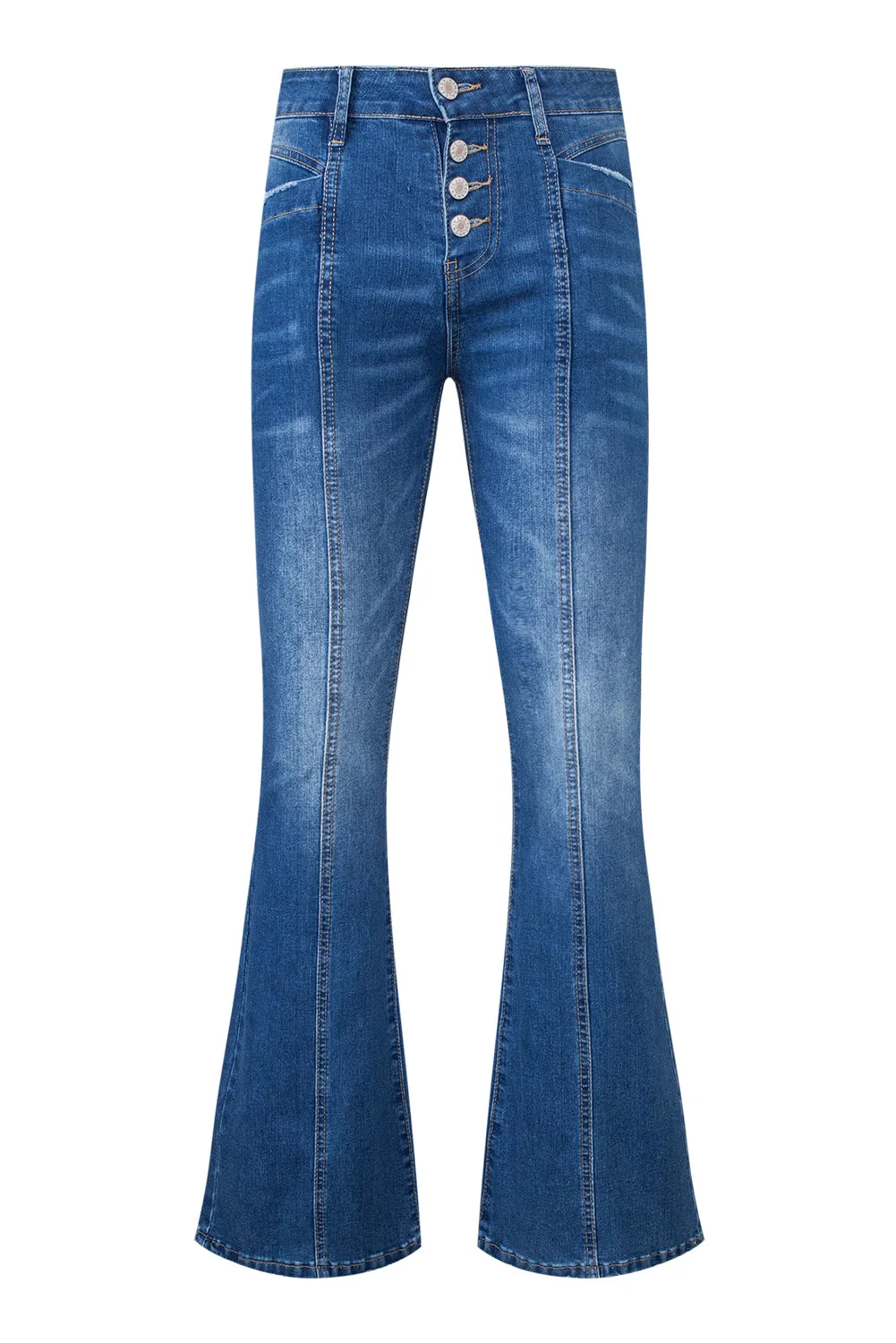 Women's Pockets Button Fly Seamed Flare Jeans