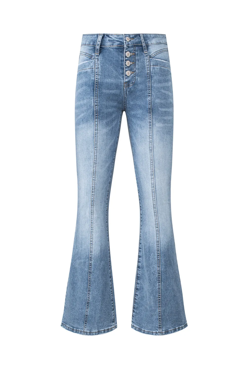 Women's Pockets Button Fly Seamed Flare Jeans