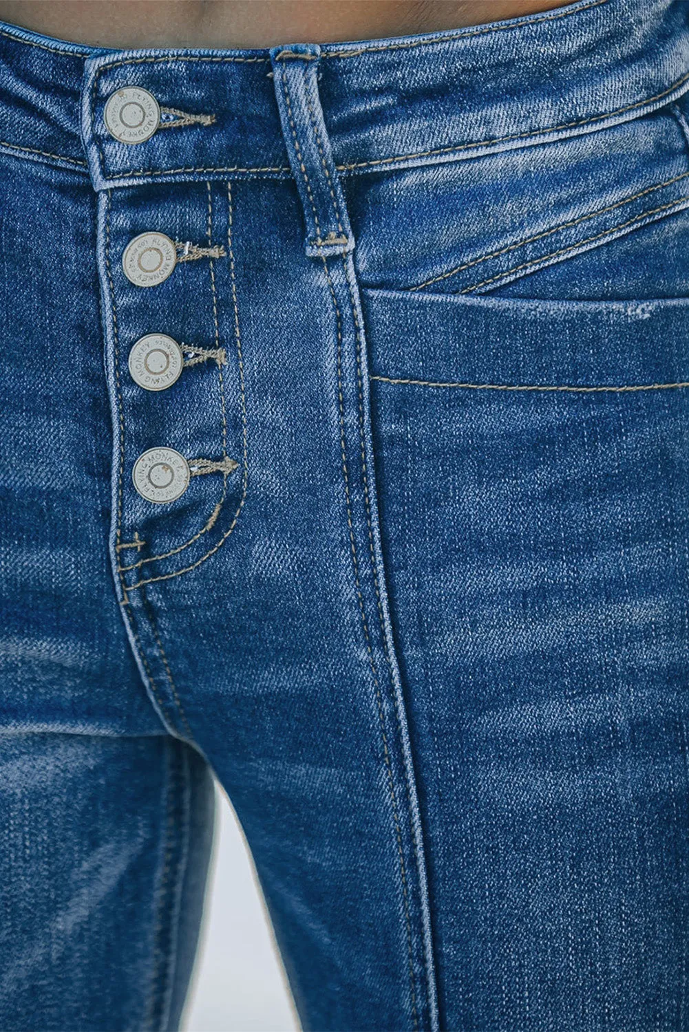 Women's Pockets Button Fly Seamed Flare Jeans