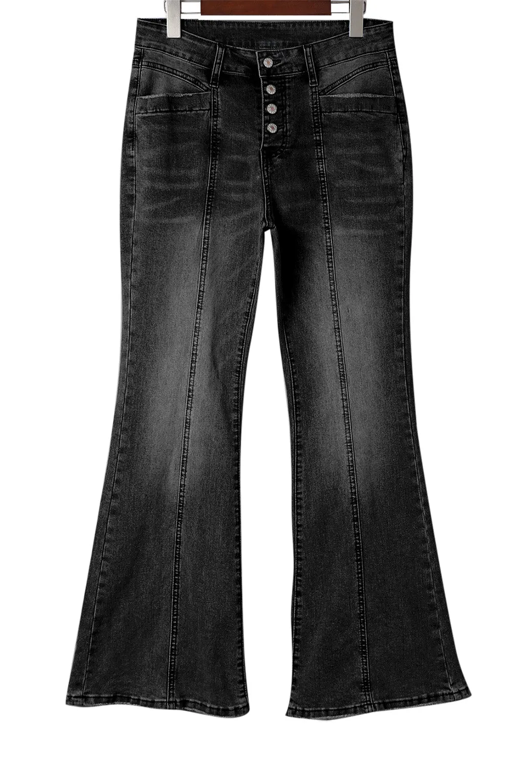 Women's Pockets Button Fly Seamed Flare Jeans