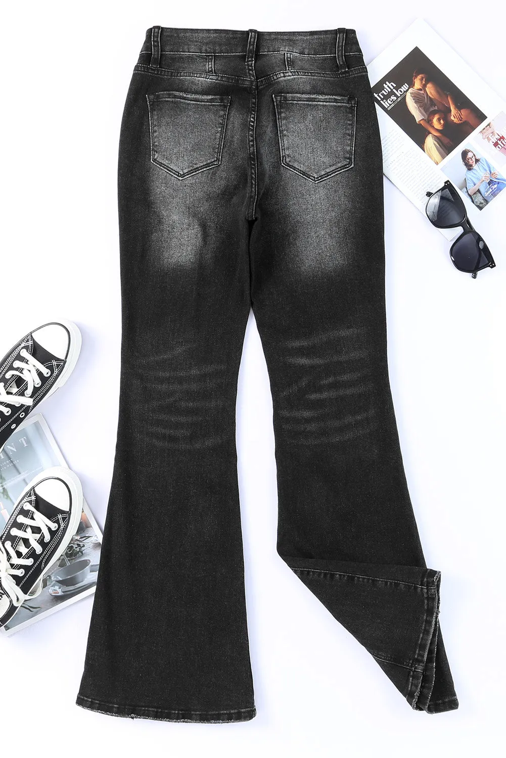 Women's Pockets Button Fly Seamed Flare Jeans