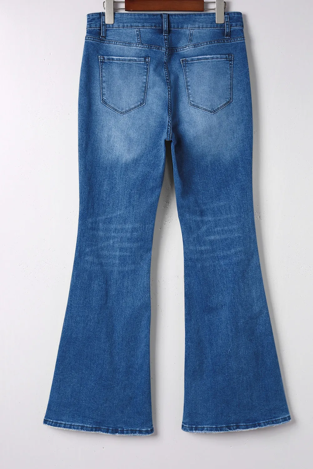 Women's Pockets Button Fly Seamed Flare Jeans