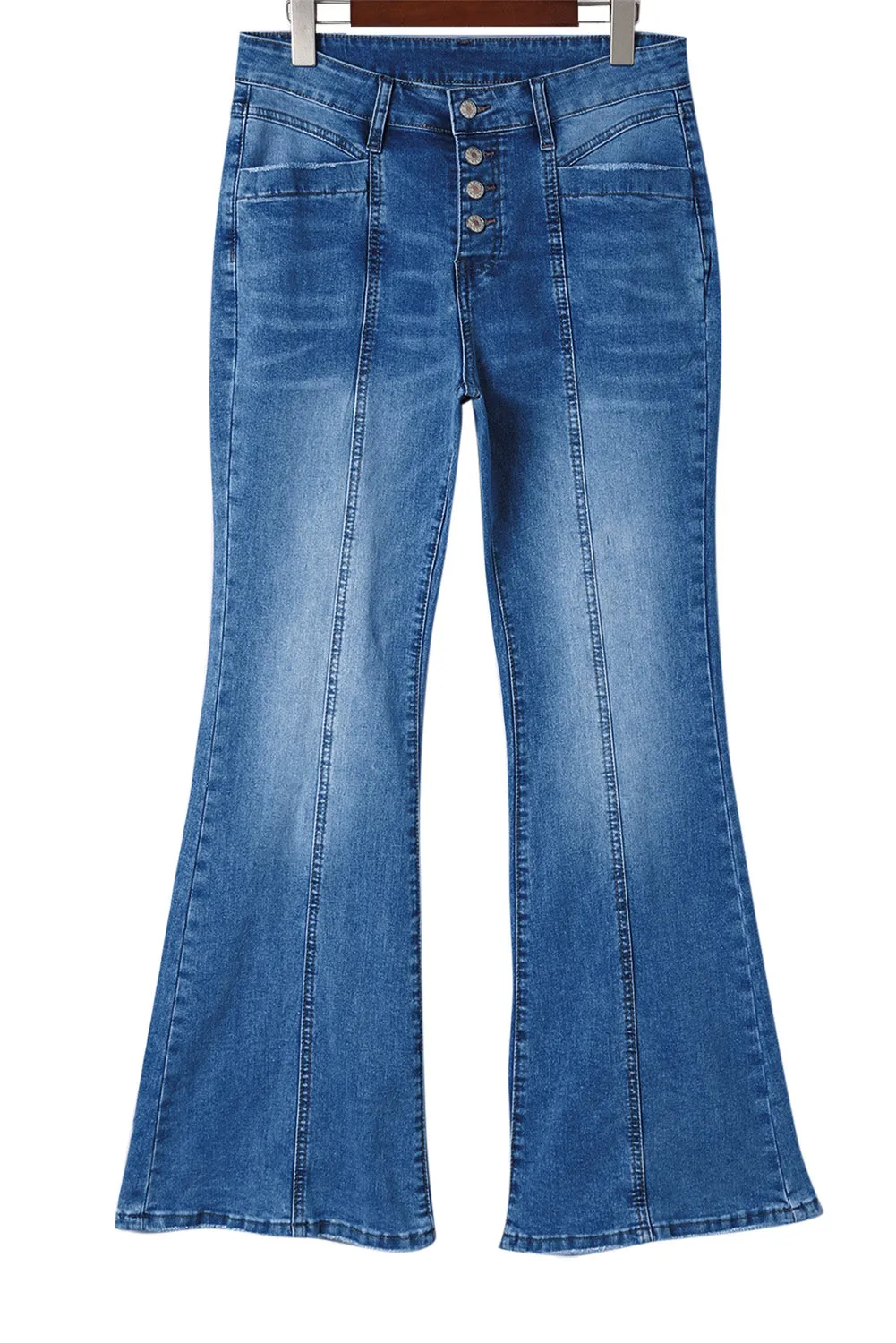 Women's Pockets Button Fly Seamed Flare Jeans