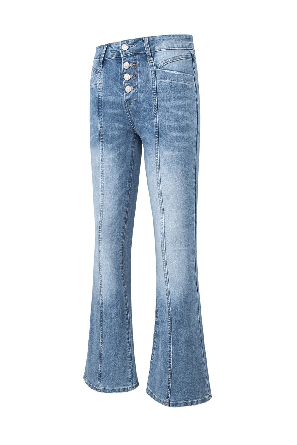 Women's Pockets Button Fly Seamed Flare Jeans