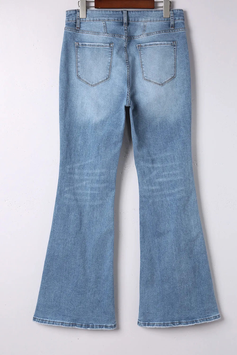 Women's Pockets Button Fly Seamed Flare Jeans