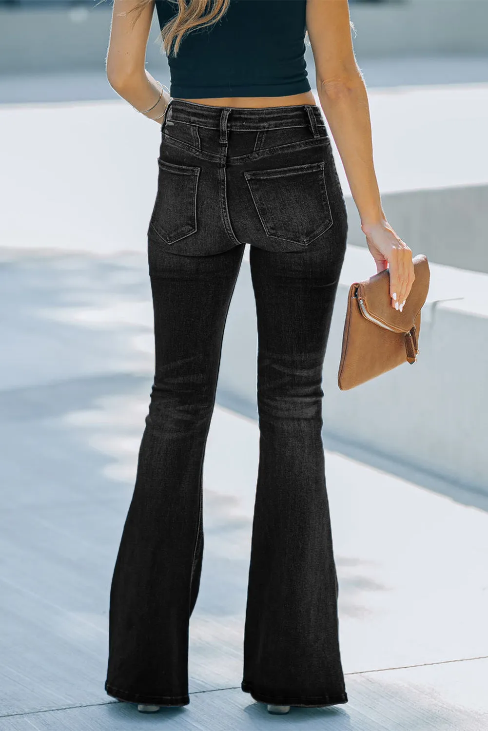 Women's Pockets Button Fly Seamed Flare Jeans