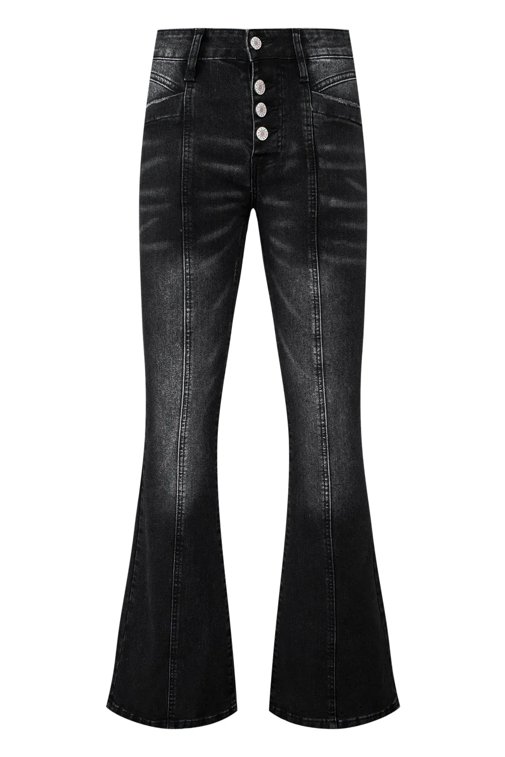 Women's Pockets Button Fly Seamed Flare Jeans
